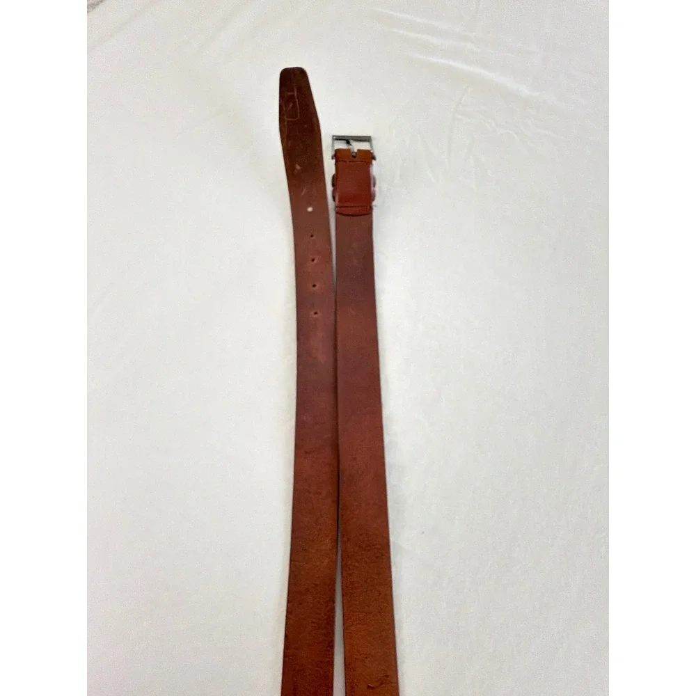 Hugo Boss Carmello Brown Leather Belt Mens 50289979 Handmade Tunisia Gunmetal